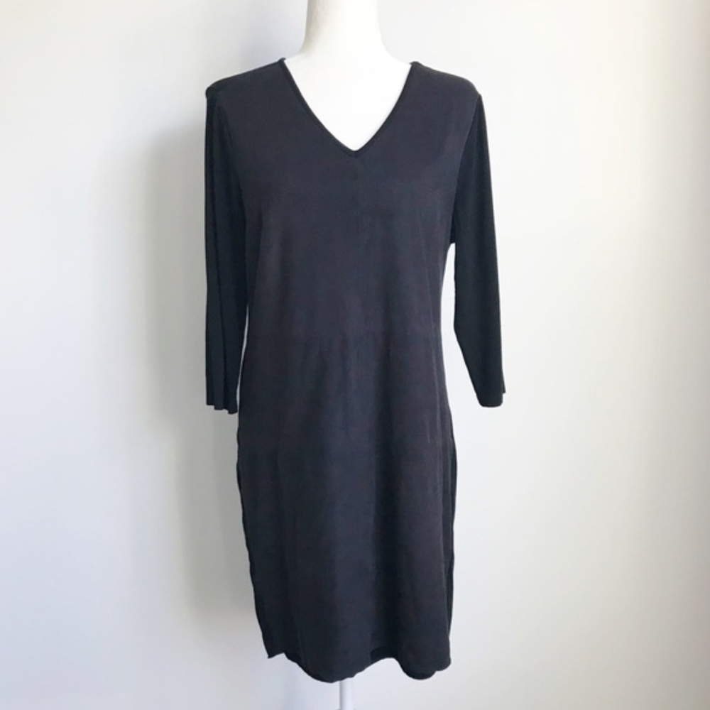 VINCE CAMUTO Suede Front Black V Neck Dress XL